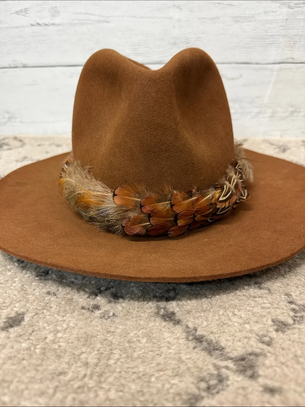 Brown Felt Polo Ralph Lauren Brittany Ltd Western Hat with Feather Band